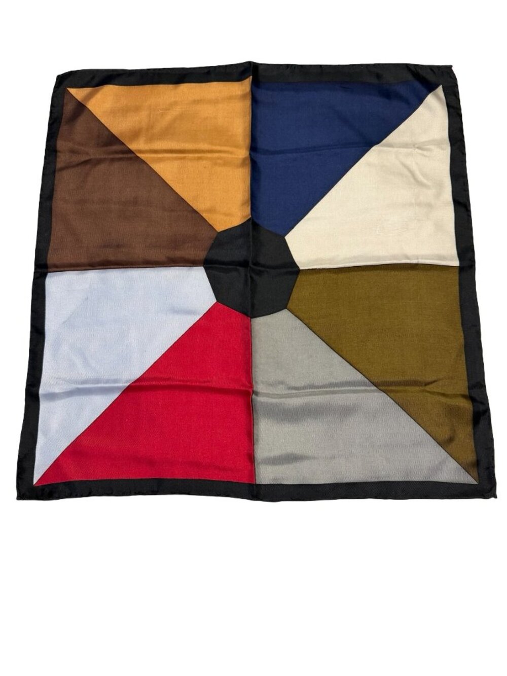Vintage 1989 Pure Silk Geometric Pocket Square Scarf Hand Rolled Color Block 18.